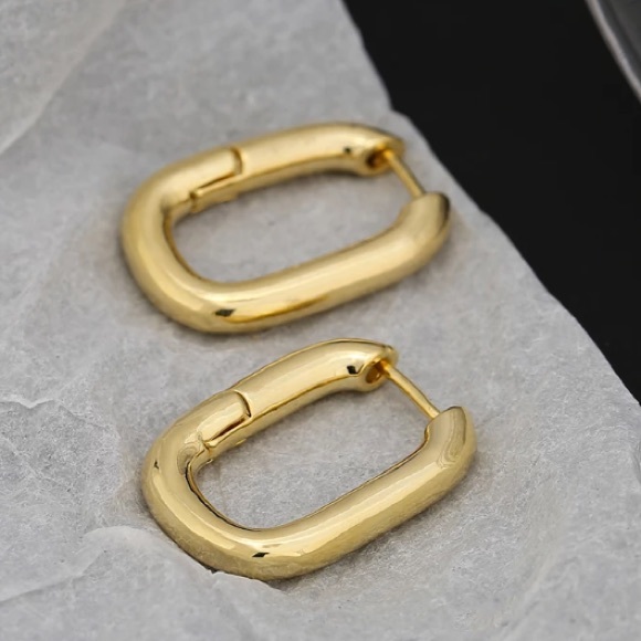 💛18K gold chic O shaped hoop earrings - Picture 5 of 7
